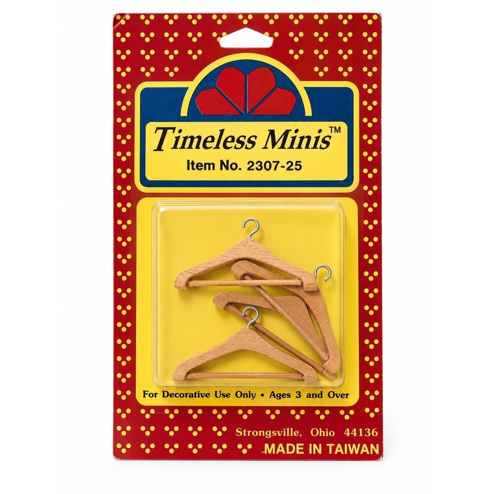 Timeless Minis 2307-25 Wooden Clothes Hangers Set of 4 Dollhouse NOS Vintage